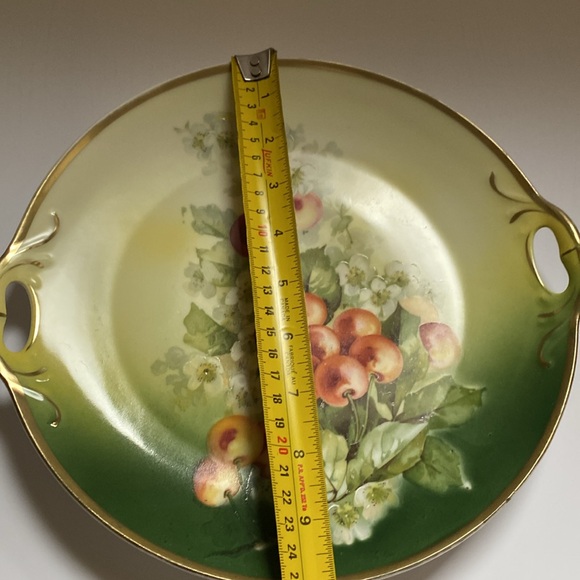 Antique Three Crowns Germany hand painted cake plate. Gold trim. - Picture 2 of 2